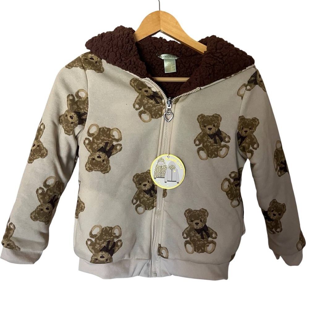 Emma & Elsa cozy Brown Teddy Bear Kids reversible Hoodie jacket size 14 L NWT